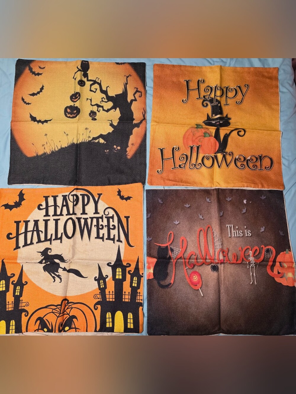 4 Pc Halloween Pillow Cases Pumpkin Cat